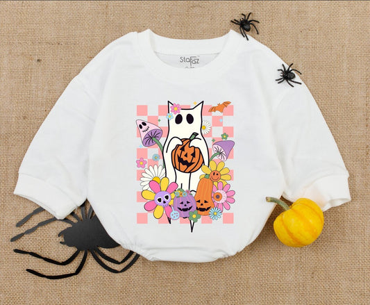 Ghostly Cat Baby Romper - First Halloween Outfit - Spooky Vibes