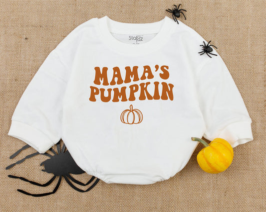 Mama's Pumpkin Retro Halloween Baby Romper Vintage Fall Newborn Outfit Cute First Halloween Shower Gift Playful Orange Bodysuit
