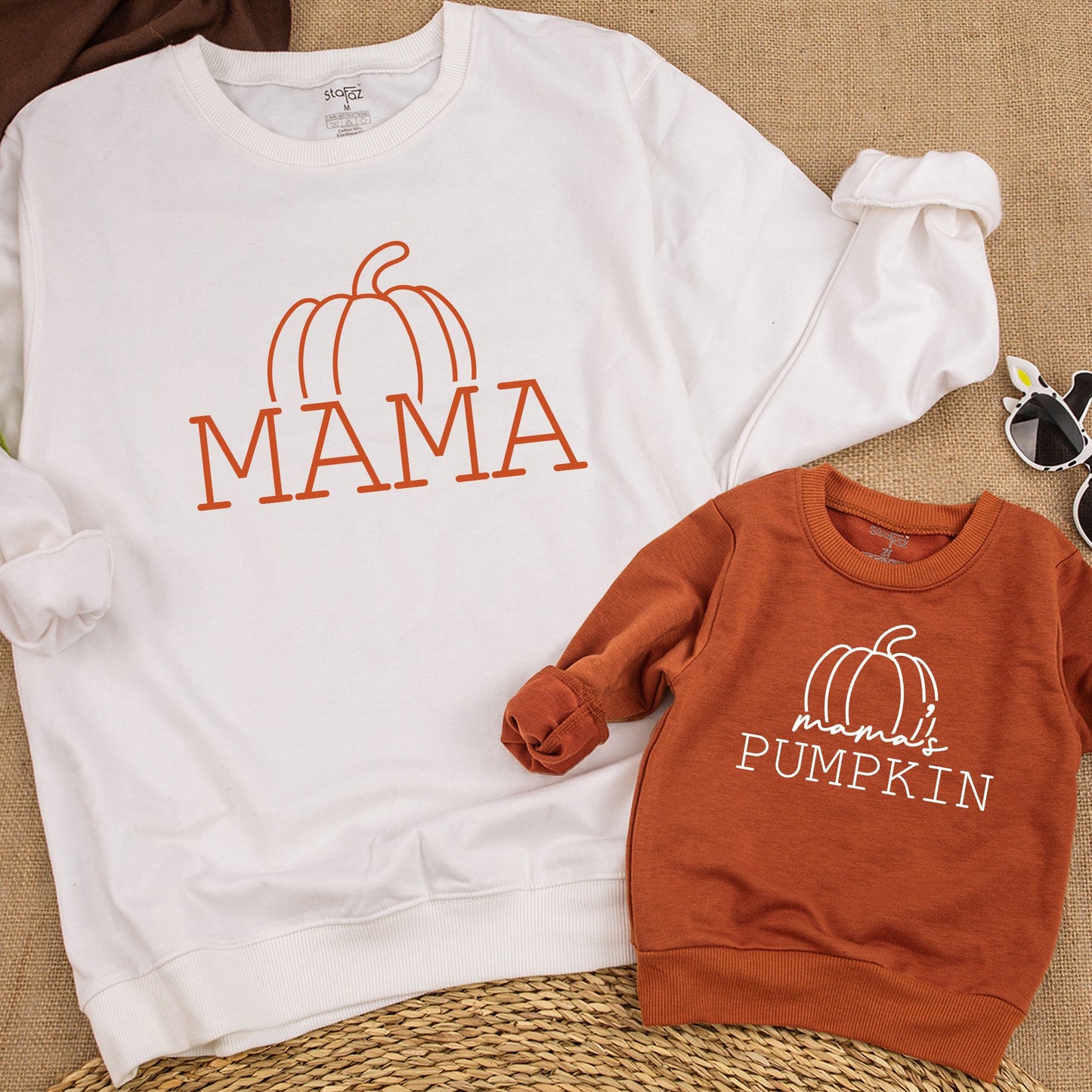 Matching Mamas Pumpkin Fall Sweatshirt & Baby Girl Romper Set, Mommy and Me Outfits, Autumn Baby Shower Gift
