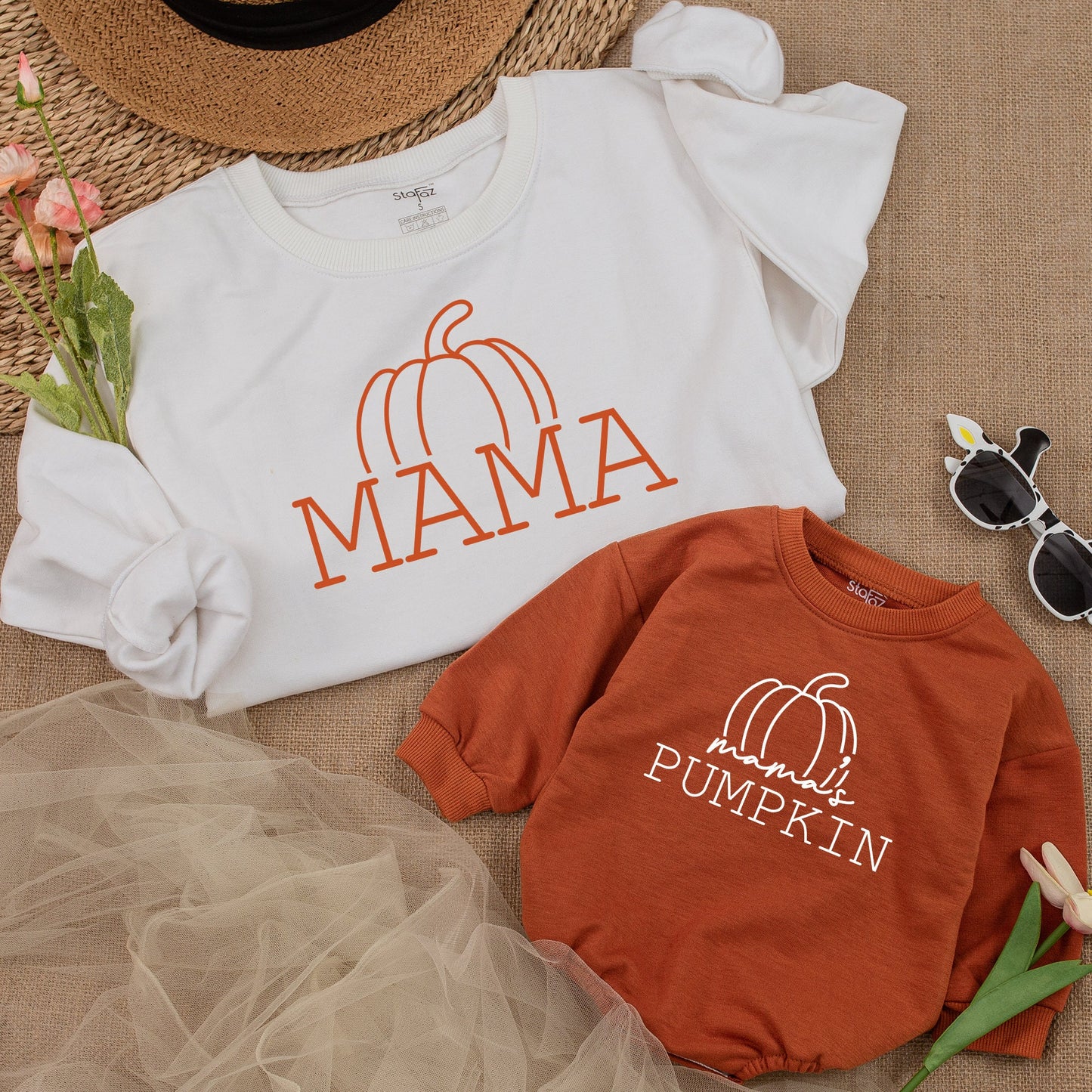 Matching Mamas Pumpkin Fall Sweatshirt & Baby Girl Romper Set, Mommy and Me Outfits, Autumn Baby Shower Gift