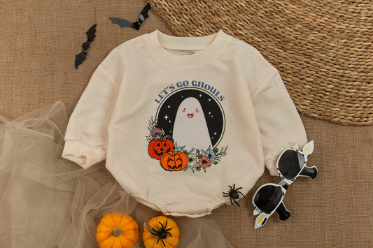 Retro Halloween Bubble Romper - Cute Ghost Bodysuit for Babies