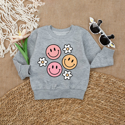 Groovy Smile Face Toddler Sweatshirt Retro Birthday Outfit for Girls, Soft & Comfy Baby Sweatshirt, Fun Gift