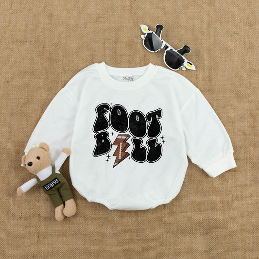 Oversized Baby Romper Football Puffy Retro Print Jumpsuit for Baby Boy Girl Shower Gift Vintage Starburst Design Super Bowl Fan