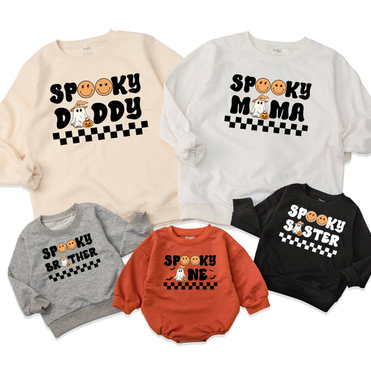 Spooky One Halloween Birthday Outfit for Baby Boy or Girl - Matching Family Sweater, Pumpkin Romper, Boo Ghost Design
