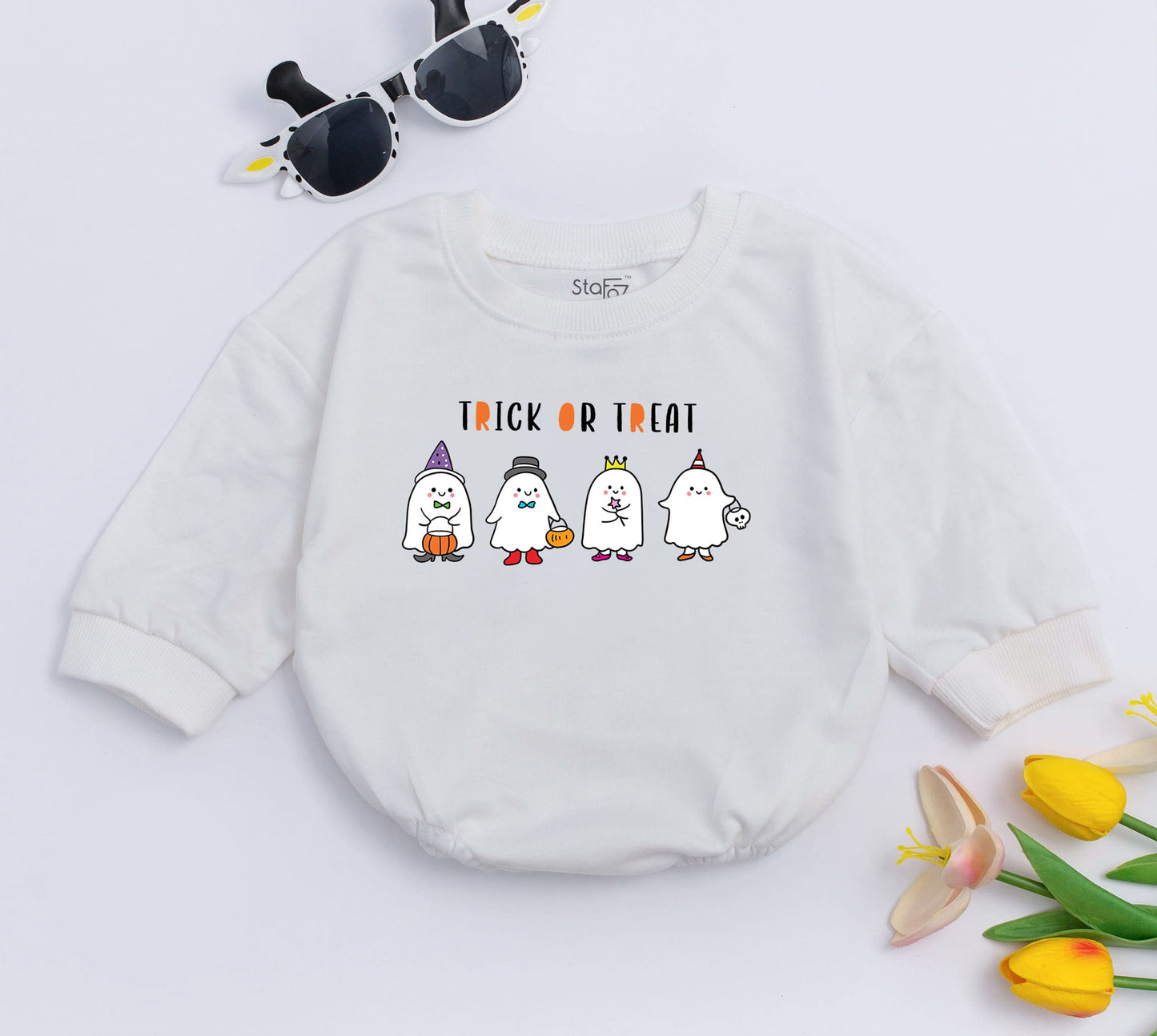 Cute Boo Baby Romper Little Ghost Halloween Outfit for Baby Girls Soft Cotton Fall Clothes Perfect for Halloween Baby Shower Gifts or First Trick or Treat