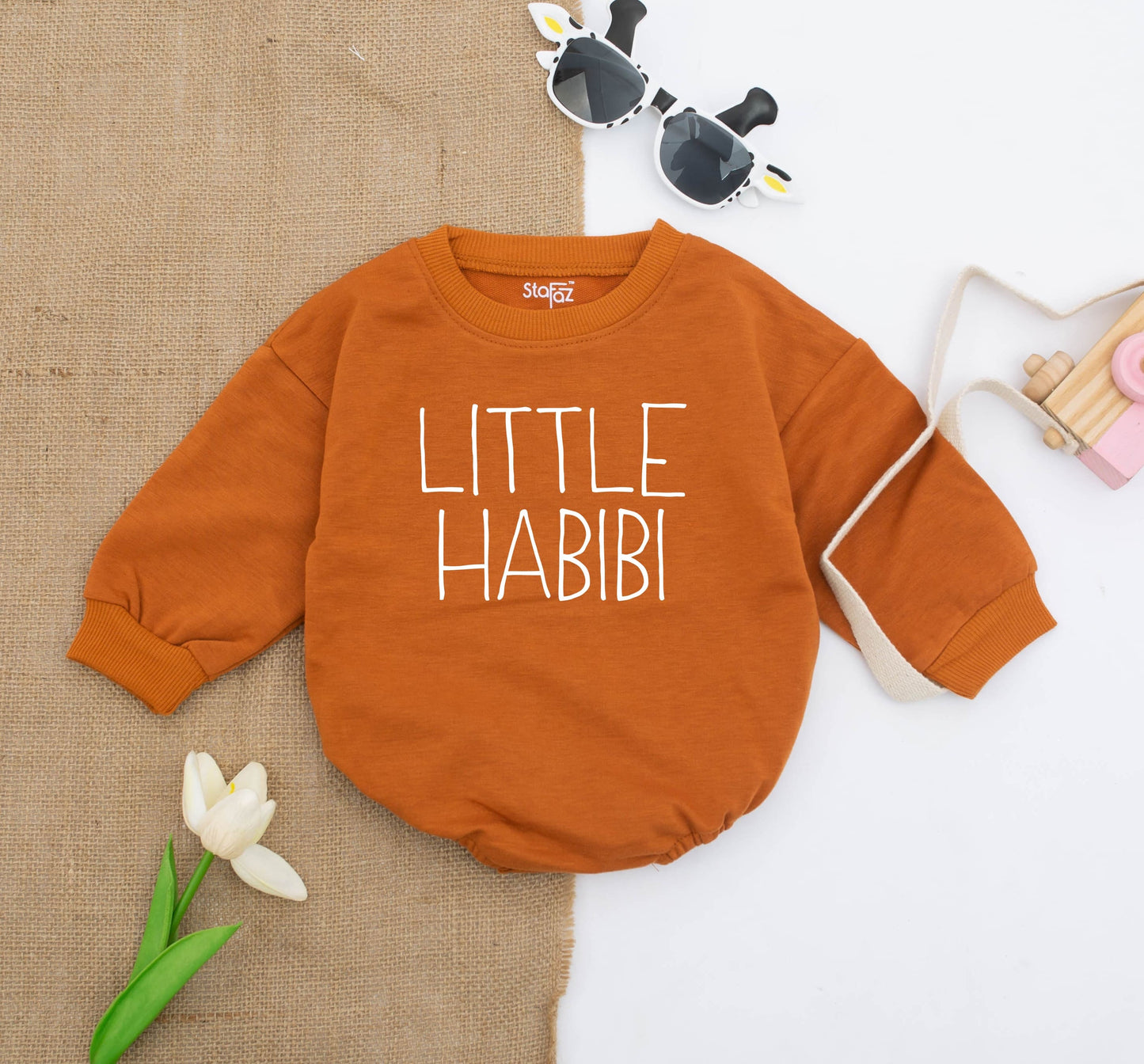 Beige Sun Romper Unisex Organic Cotton Oversize Long Sleeve Baby Romper Here Comes The Sun Retro