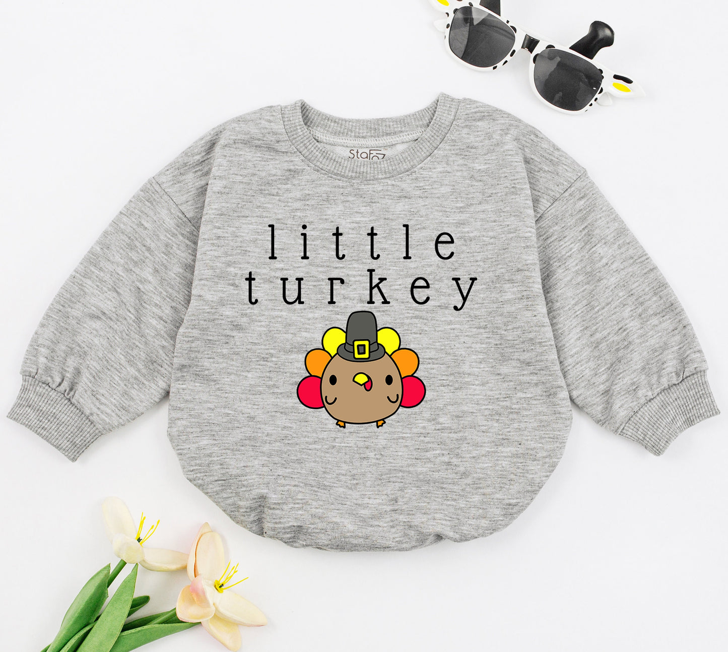Little Turkey Baby Romper - First Thanksgiving Outfit for Baby Boy or Girl - Cute Gobble Gobble Design, Fall Baby Clothes