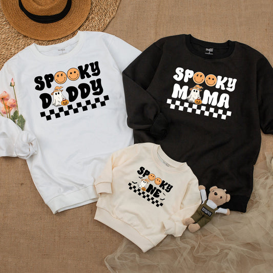 Spooky One Halloween Birthday Outfit for Baby Boy or Girl - Matching Family Sweater, Pumpkin Romper, Boo Ghost Design