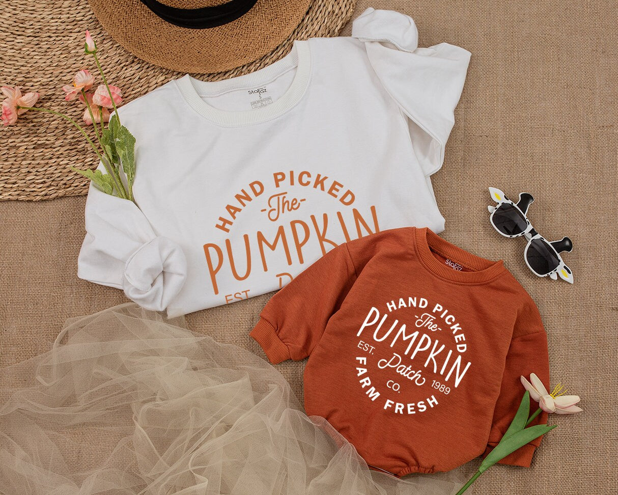 Kids' Hand Picked Pumpkin Patch Sweatshirt: Farm Fresh Fall Fun for Toddlers & Babies - Cute Pumpkin Picking Halloween & Thanksgiving Gift