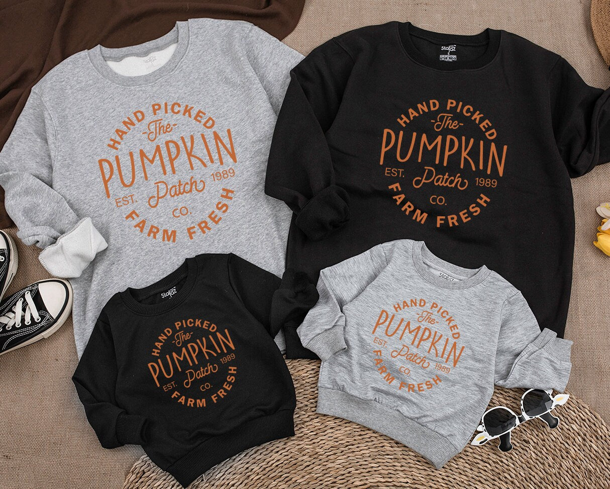 Kids' Hand Picked Pumpkin Patch Sweatshirt: Farm Fresh Fall Fun for Toddlers & Babies - Cute Pumpkin Picking Halloween & Thanksgiving Gift