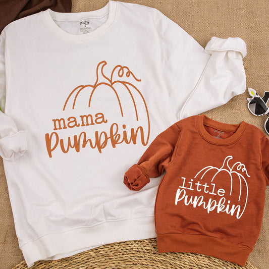 Mama and Little Pumpkin Sweatshirt Set Mommy and Me Matching Outfits Baby Girl Romper Autumn Family Gift Cute Fall