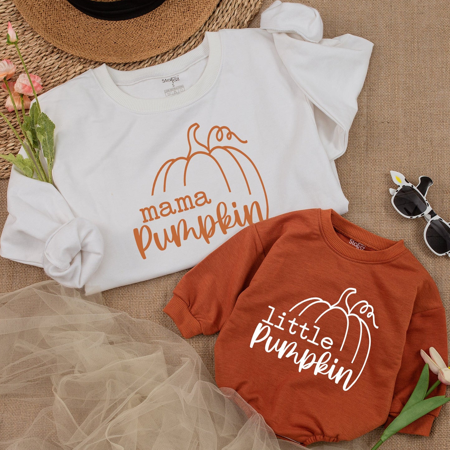 Mama and Little Pumpkin Sweatshirt Set Mommy and Me Matching Outfits Baby Girl Romper Autumn Family Gift Cute Fall