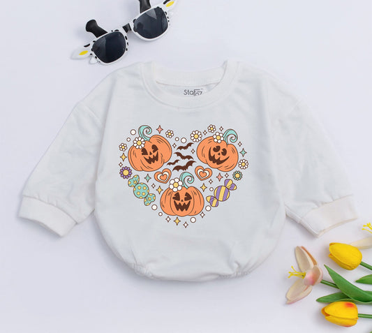 Pumpkin Patch Baby Romper & Toddler Halloween Sweatshirt Outfit