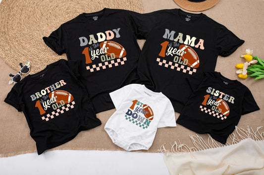 Matching Football First Birthday Family Shirts 1st Birthday Boy Outfit Mommy and Me Tees Custom Football Family 1st Birthday