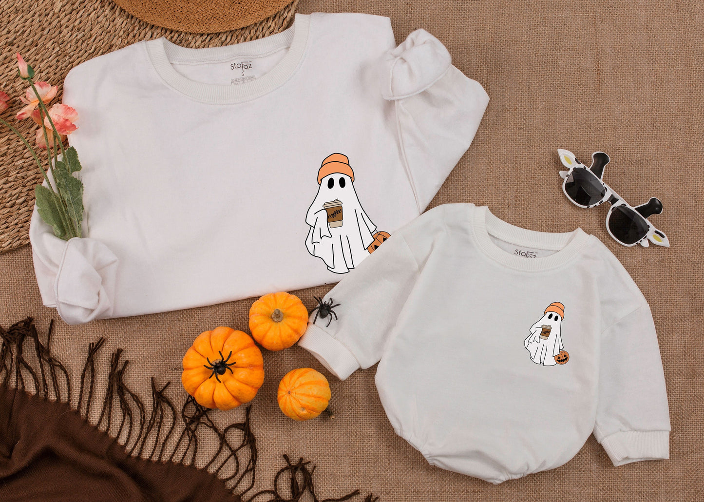 Trendy Fall Ghost Coffee Sweatshirt – Women’s Halloween Apparel