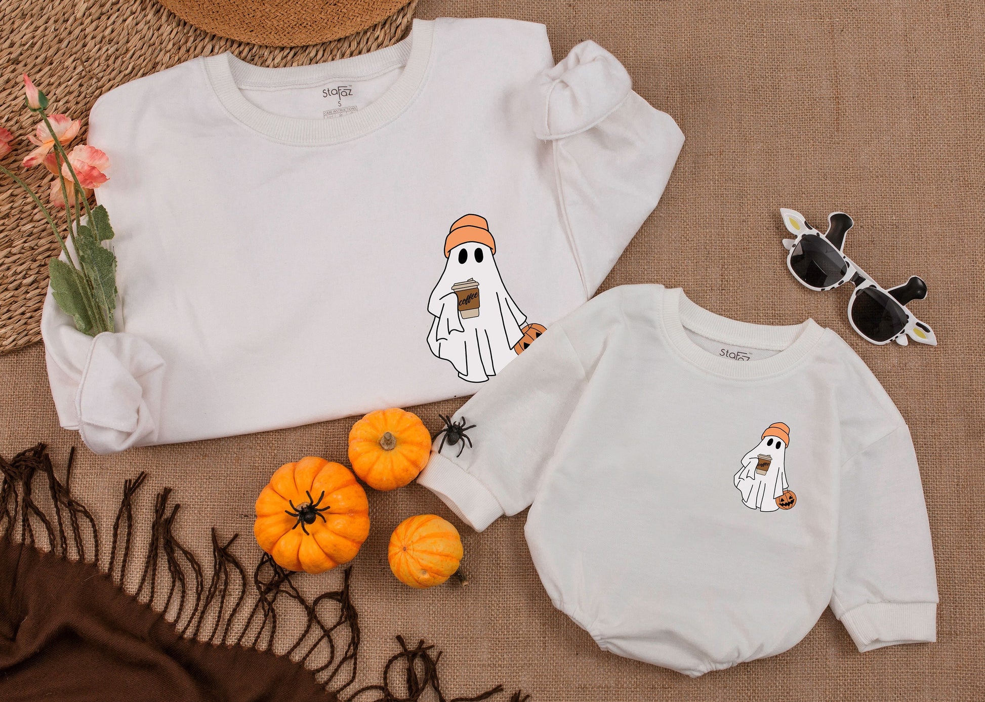Trendy Fall Ghost Coffee Sweatshirt – Women’s Halloween Apparel