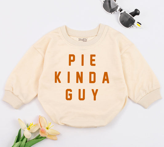 Pie Kinda Guy Baby Romper - First Thanksgiving Outfit for Baby Boy, Funny Fall Clothes, Sweatshirt Romper for Newborn, Baby Shower Gift (136 chars)