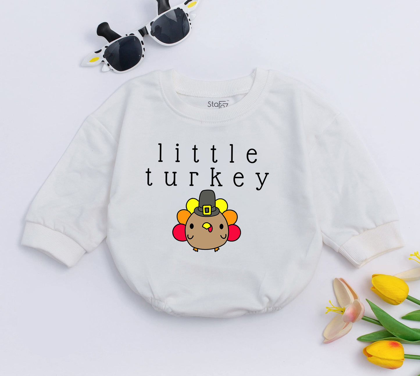 Little Turkey Baby Romper - First Thanksgiving Outfit for Baby Boy or Girl - Cute Gobble Gobble Design, Fall Baby Clothes