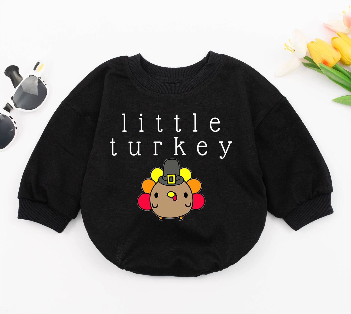 Little Turkey Baby Romper - First Thanksgiving Outfit for Baby Boy or Girl - Cute Gobble Gobble Design, Fall Baby Clothes