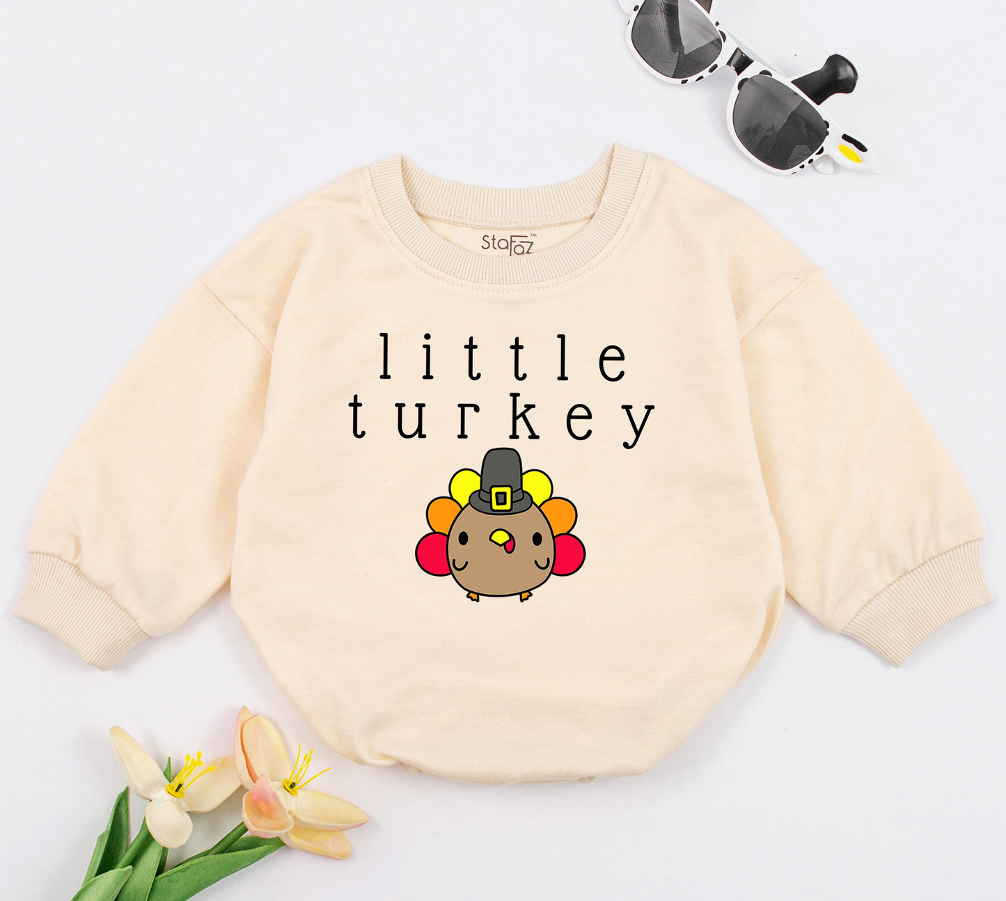 Little Turkey Baby Romper - First Thanksgiving Outfit for Baby Boy or Girl - Cute Gobble Gobble Design, Fall Baby Clothes