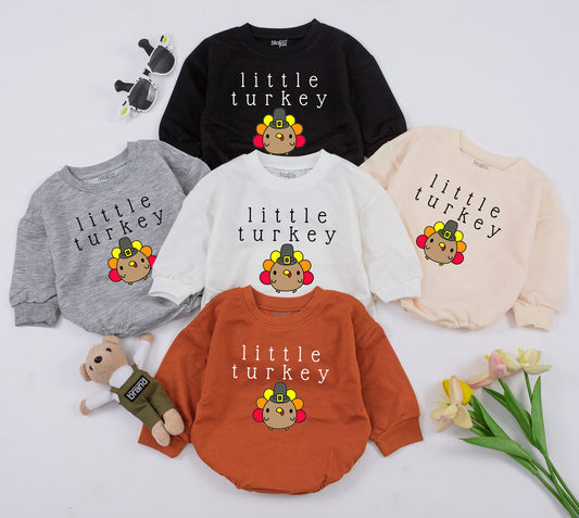 Little Turkey Baby Romper - First Thanksgiving Outfit for Baby Boy or Girl - Cute Gobble Gobble Design, Fall Baby Clothes