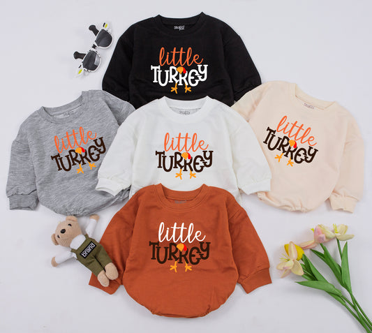 Thanksgiving Baby Girl Outfit - Cozy Retro Turkey Romper & Oversized Sweat Set for 1st Thanksgiving, Personalized Gift