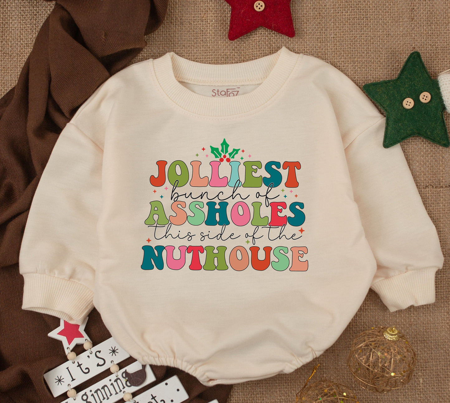 Festive Funny Baby Romper – 1st Xmas Gift, Trendy Christmas Outfit