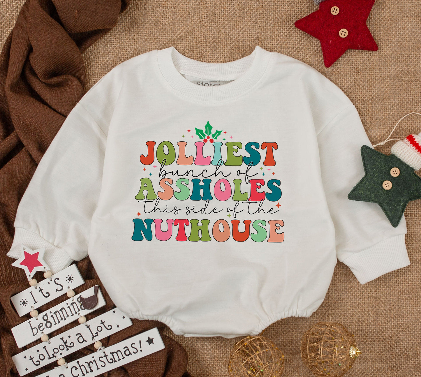 Festive Funny Baby Romper – 1st Xmas Gift, Trendy Christmas Outfit