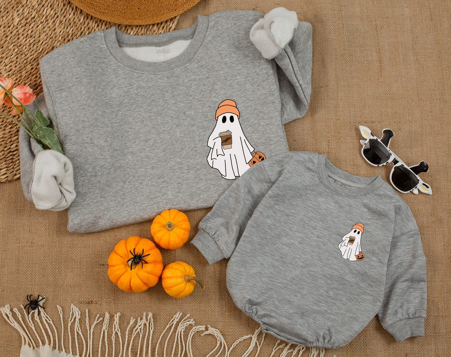 Trendy Fall Ghost Coffee Sweatshirt – Women’s Halloween Apparel