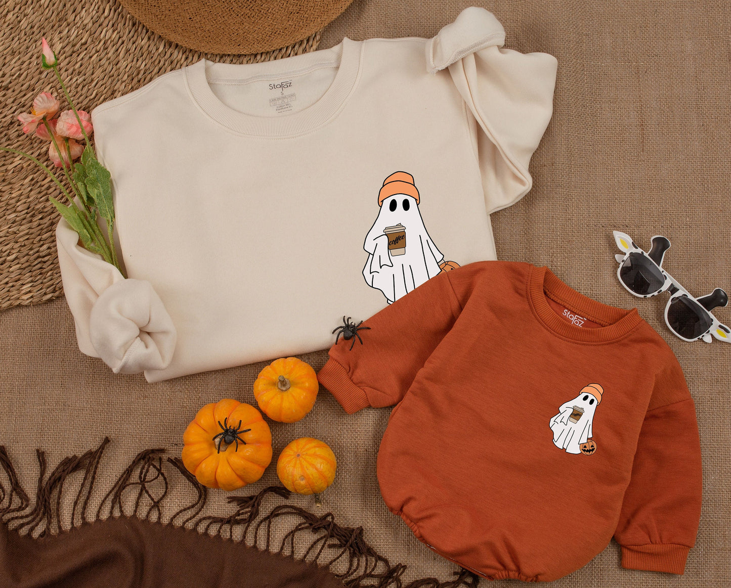 Trendy Fall Ghost Coffee Sweatshirt – Women’s Halloween Apparel