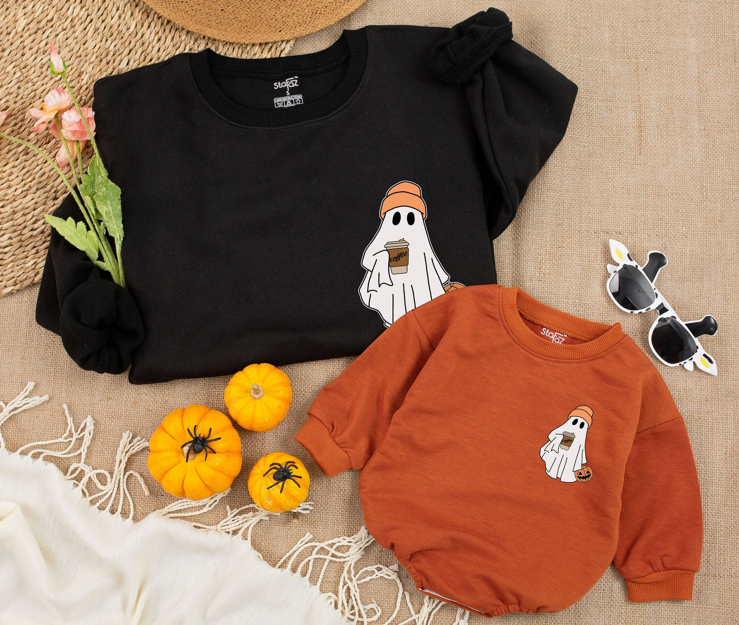 Trendy Fall Ghost Coffee Sweatshirt – Women’s Halloween Apparel