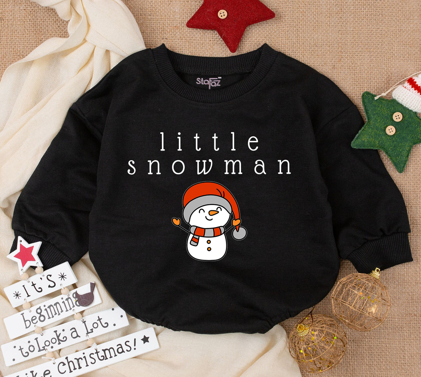 Cute Snowman Sweatsuit: Cozy Christmas Baby Girl Romper Outfit
