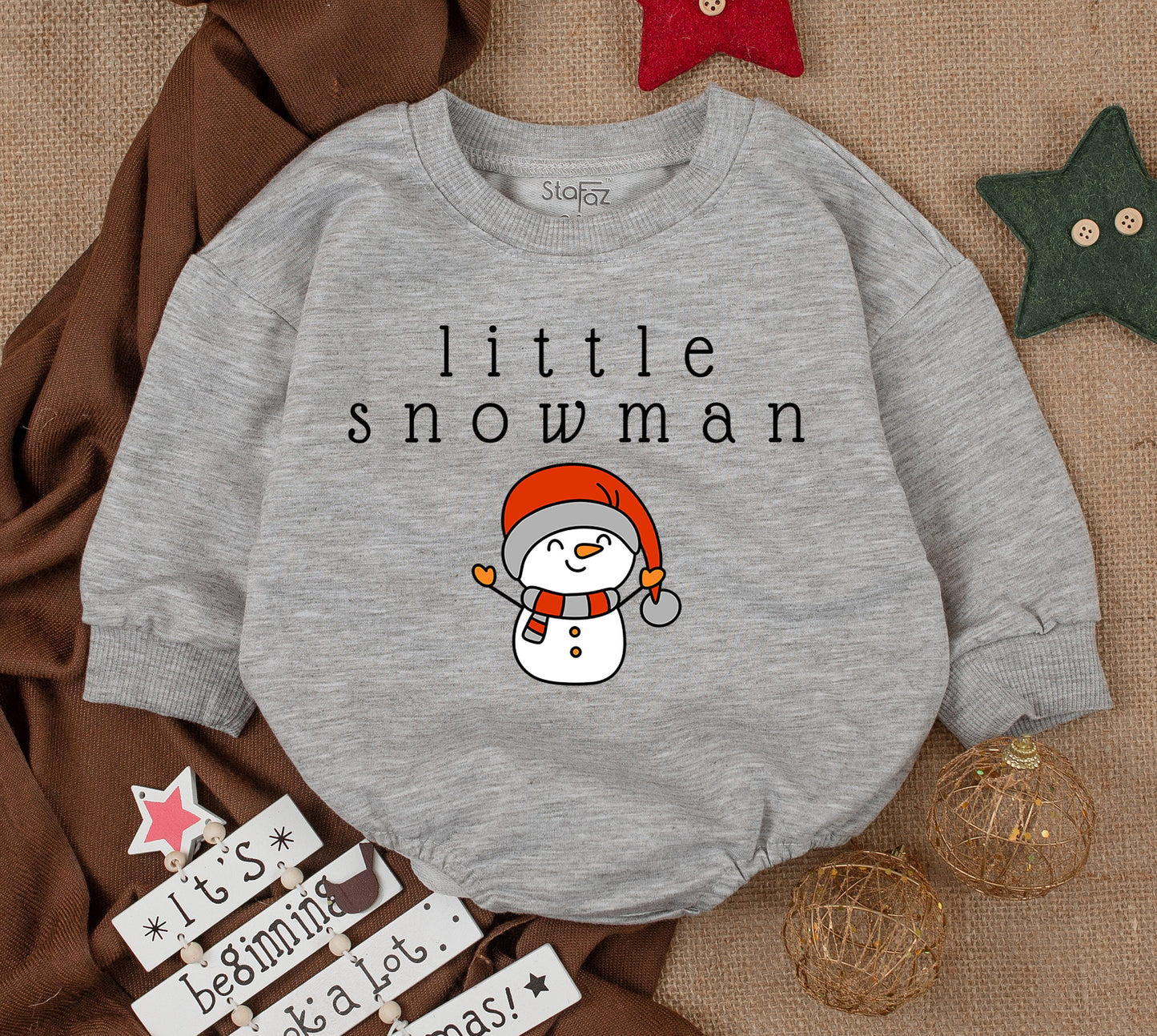 Cute Snowman Sweatsuit: Cozy Christmas Baby Girl Romper Outfit