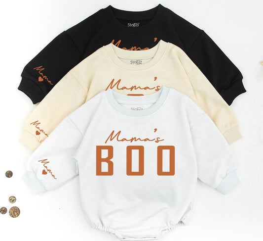 Personalized Mama and Mamas Boo Fall Sweatshirt and Baby Girl Romper Mommy and Me Outfit Matching Family Autumn Thanksgiving Season Gift