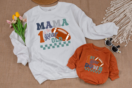 Football First Birthday Matching Family Shirts Game Day Outfit for Boy or Girl One Year Old Baby and Toddler Celebration Party Tee