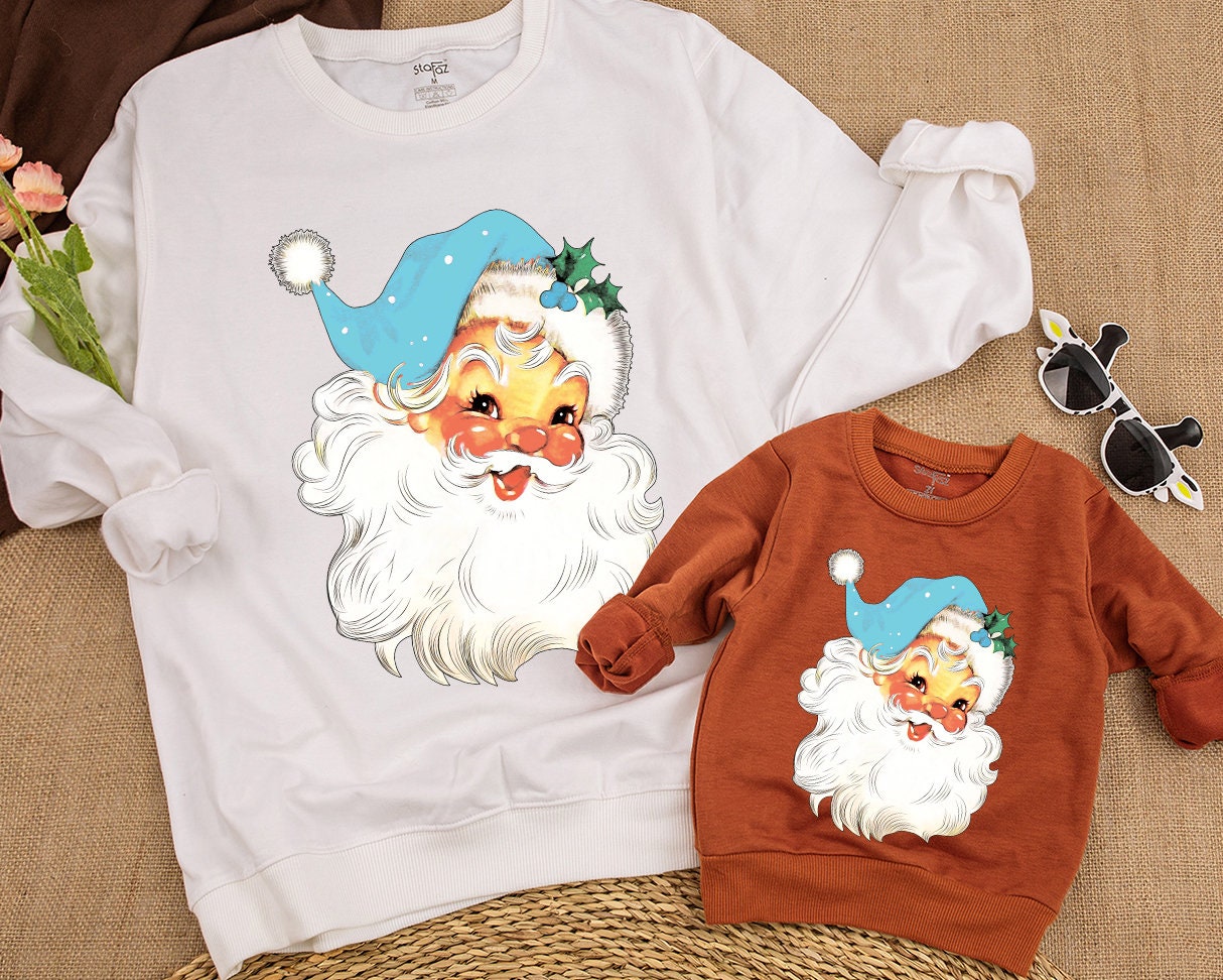 Retro Family Christmas Santa Face Sweatshirt for Baby Kids & Adults Holiday Matching Cute Winter Vintage Apparel Cozy Gift