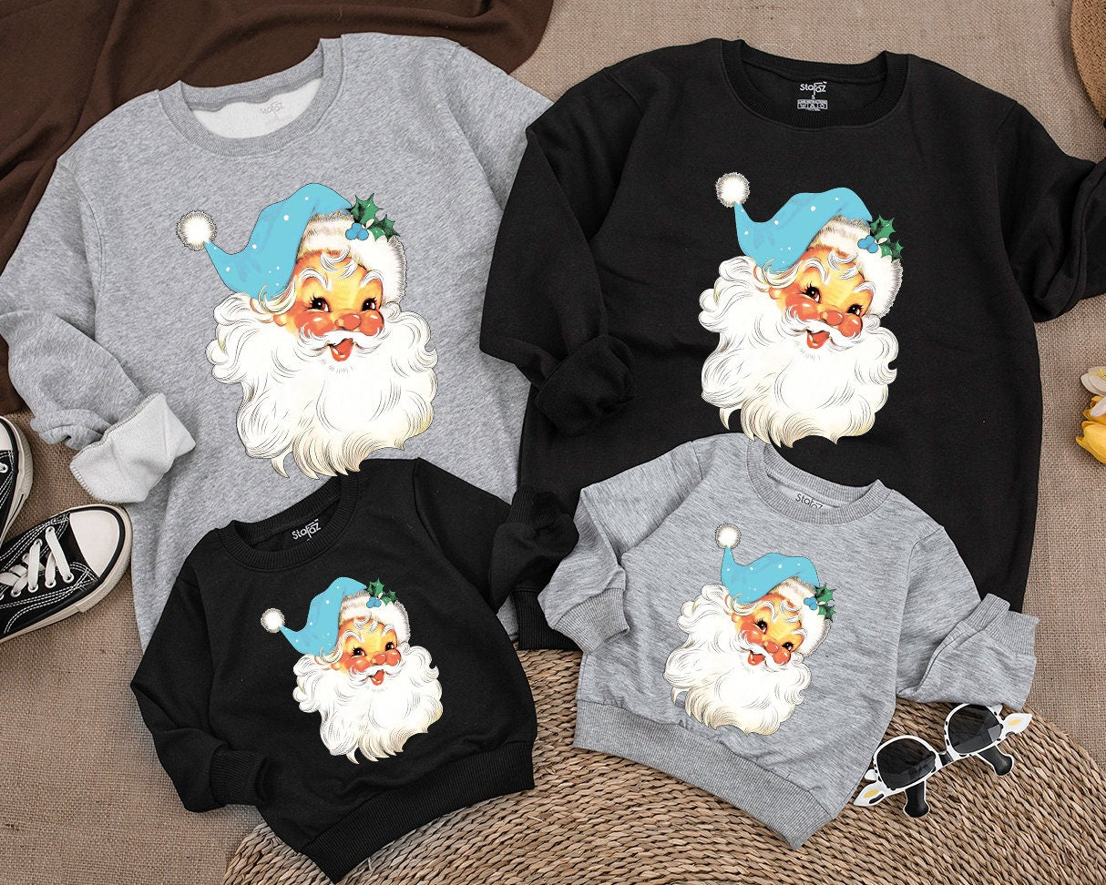 Retro Family Christmas Santa Face Sweatshirt for Baby Kids & Adults Holiday Matching Cute Winter Vintage Apparel Cozy Gift