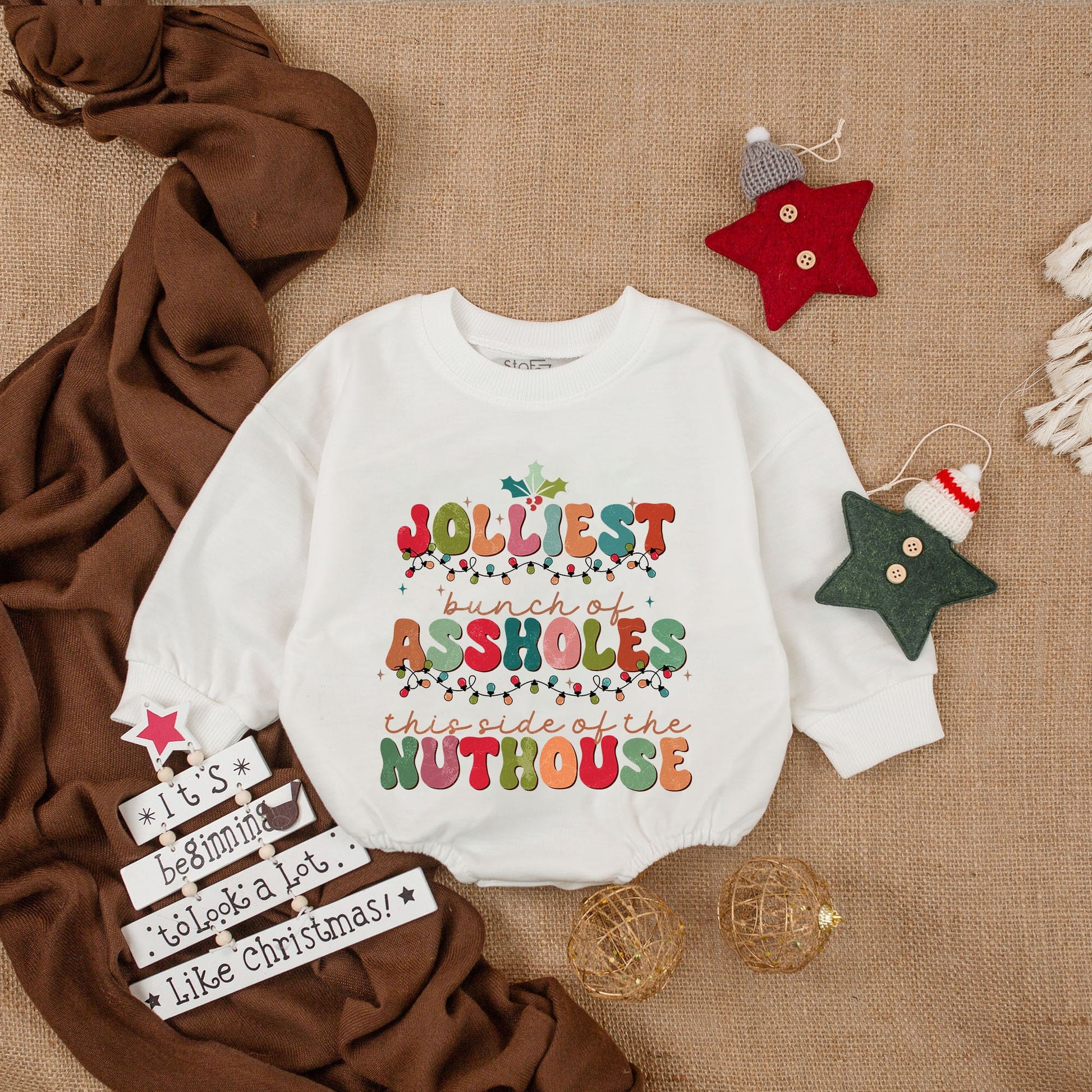 Jolliest Bunch Of Assholes This Side Of The Nuthouse Funny Christmas Baby Romper First Holiday Infant Outfit Newborn Baby Shower Gift Idea