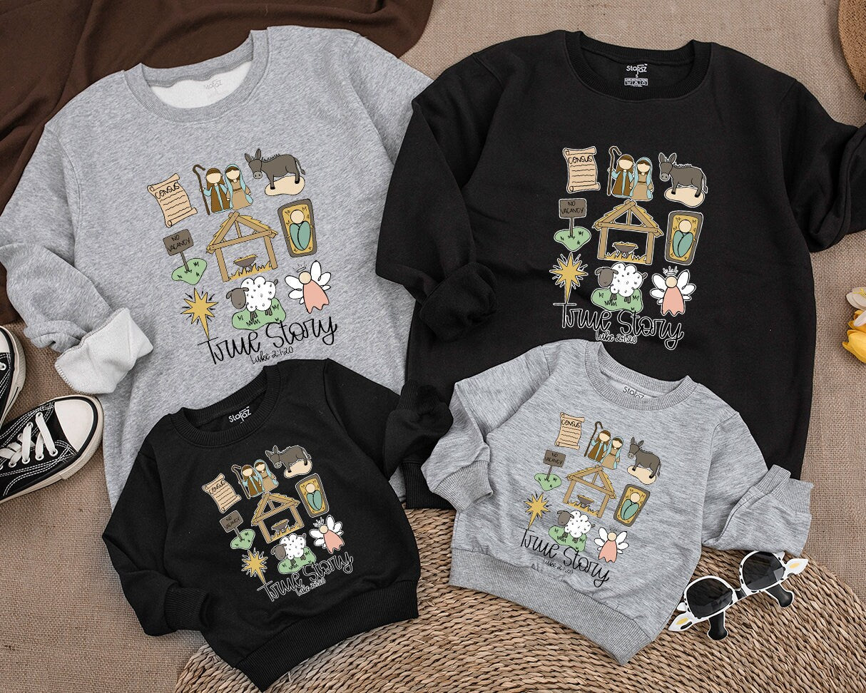 Vintage Christmas Nativity Sweatshirt: Family Matching Holiday Outfits