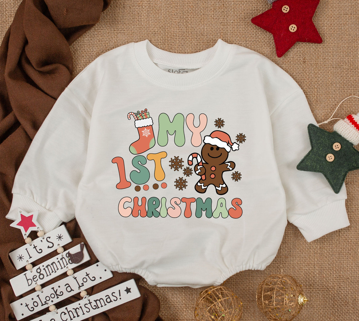 My 1st Christmas Retro Baby Romper Outfit, Colorful Festive Design, Newborn Girl Clothes, Infant Holiday Gift, Christmas Clothes
