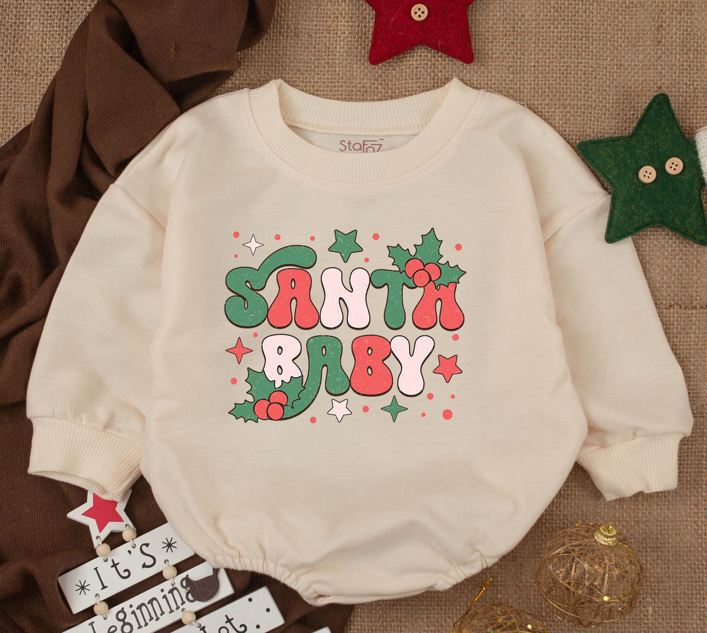 Santa Baby Retro Romper Sweatsuit: Cozy Christmas Outfit for Kids