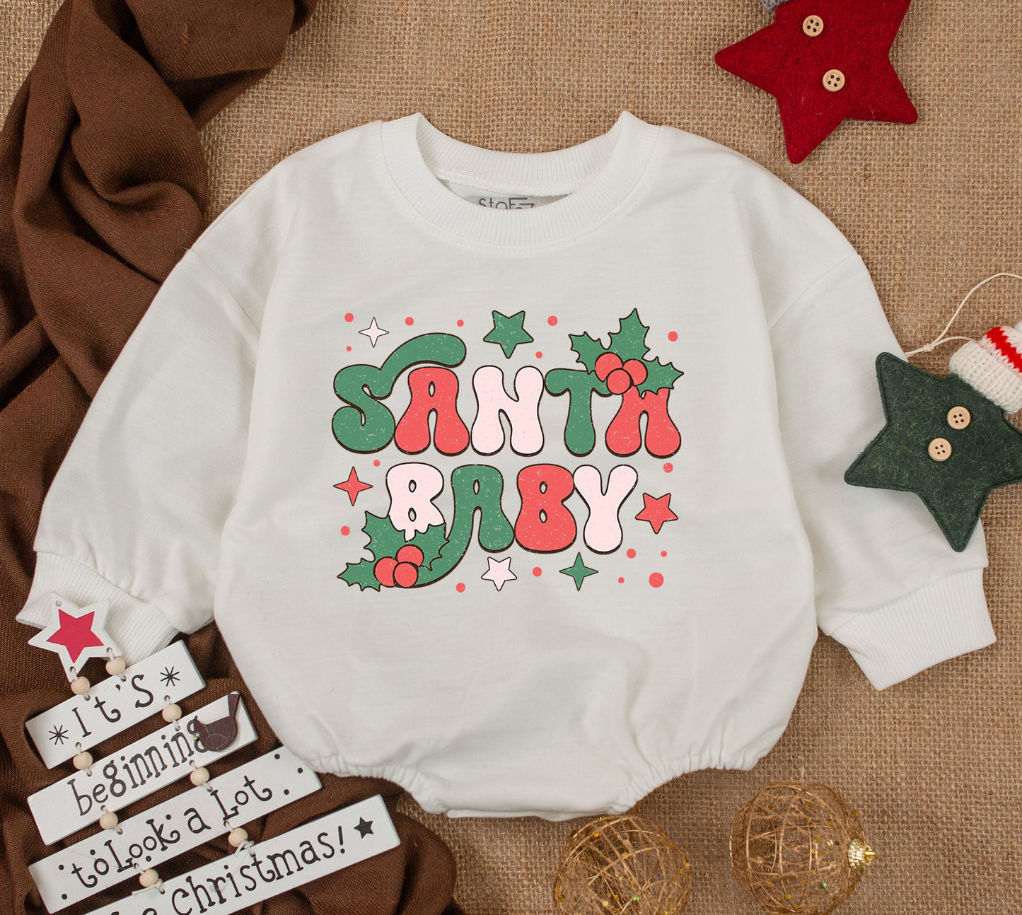 Santa Baby Retro Romper Sweatsuit: Cozy Christmas Outfit for Kids