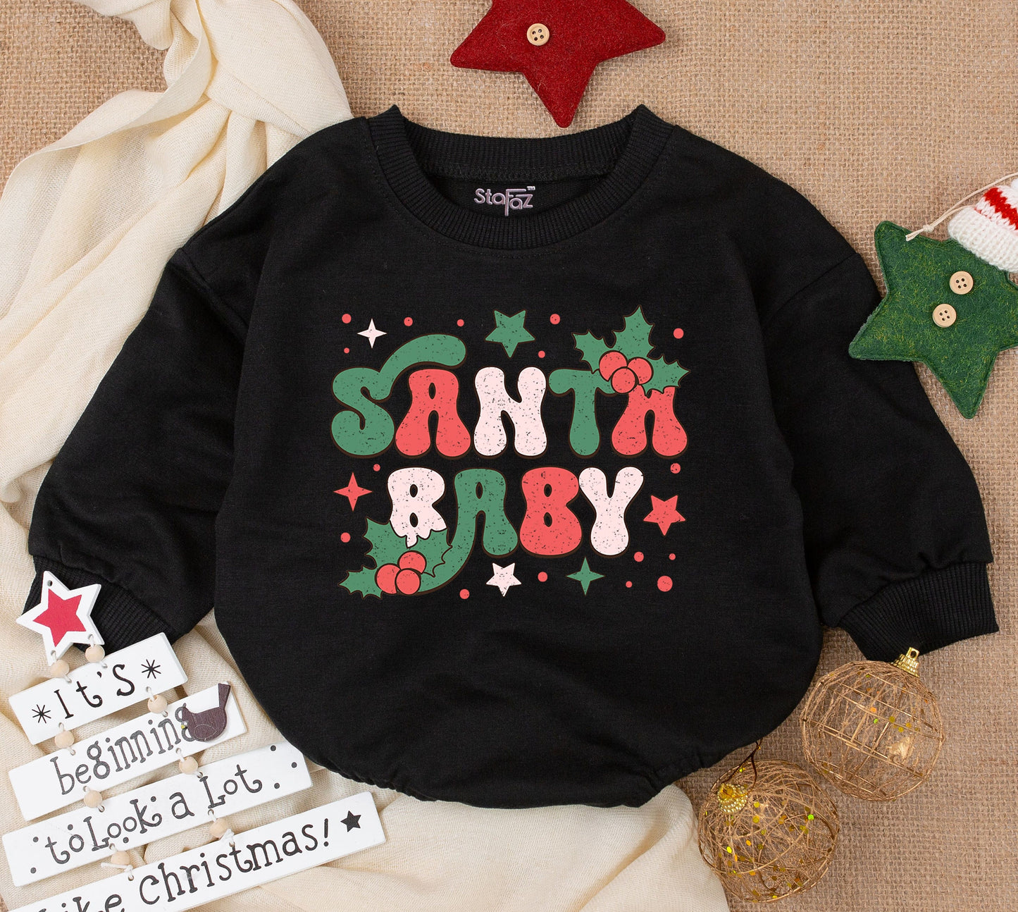 Santa Baby Retro Romper Sweatsuit: Cozy Christmas Outfit for Kids