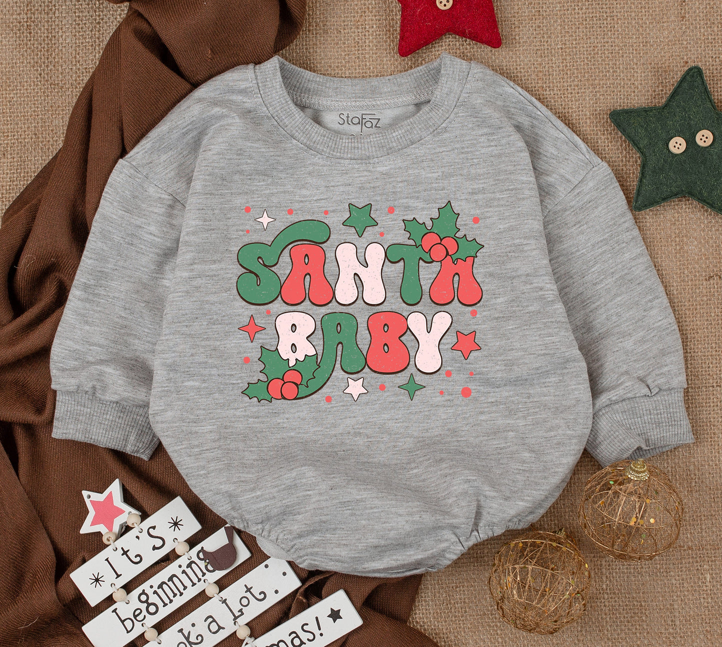 Santa Baby Retro Romper Sweatsuit: Cozy Christmas Outfit for Kids