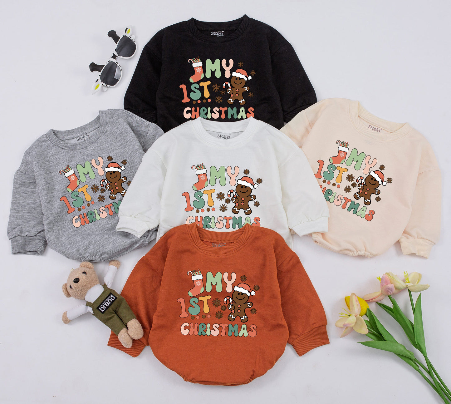 My 1st Christmas Retro Baby Romper Outfit, Colorful Festive Design, Newborn Girl Clothes, Infant Holiday Gift, Christmas Clothes