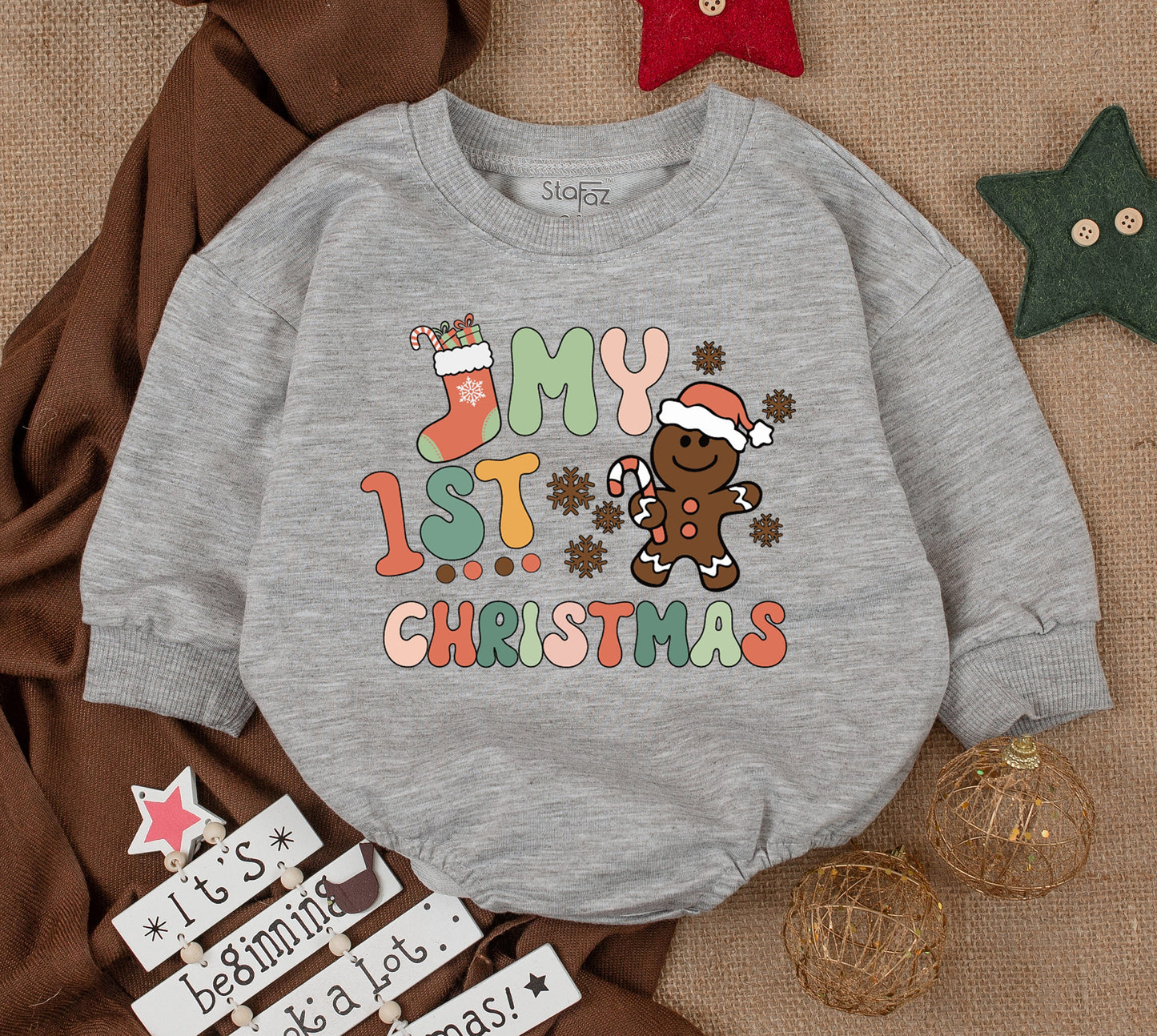 My 1st Christmas Retro Baby Romper Outfit, Colorful Festive Design, Newborn Girl Clothes, Infant Holiday Gift, Christmas Clothes
