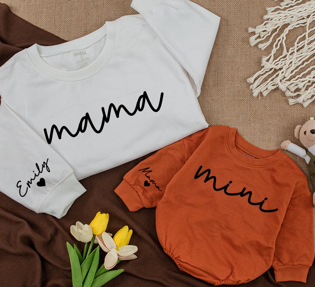 Custom Mama Mini Sweatshirt Matching Family Christmas Outfit Daughter Baby Girl Romper Cozy Holiday Gift