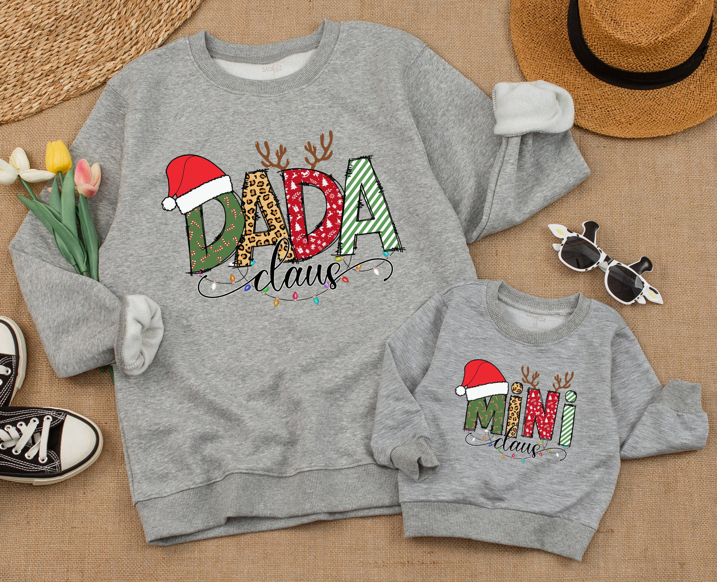 Mama & Mini Claus Matching Christmas Sweatshirts, Winter Holiday Family Outfits, Mom & Baby Sweaters, Christmas Tree Shirt, Cozy Family Gift Idea (139)