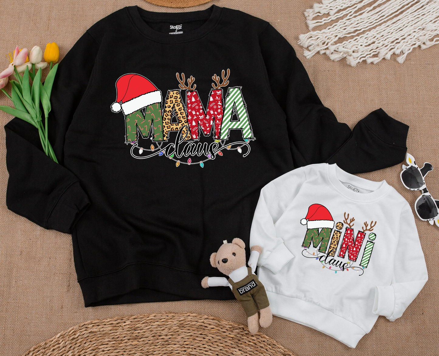 Mama & Mini Claus Matching Christmas Sweatshirts, Winter Holiday Family Outfits, Mom & Baby Sweaters, Christmas Tree Shirt, Cozy Family Gift Idea (139)