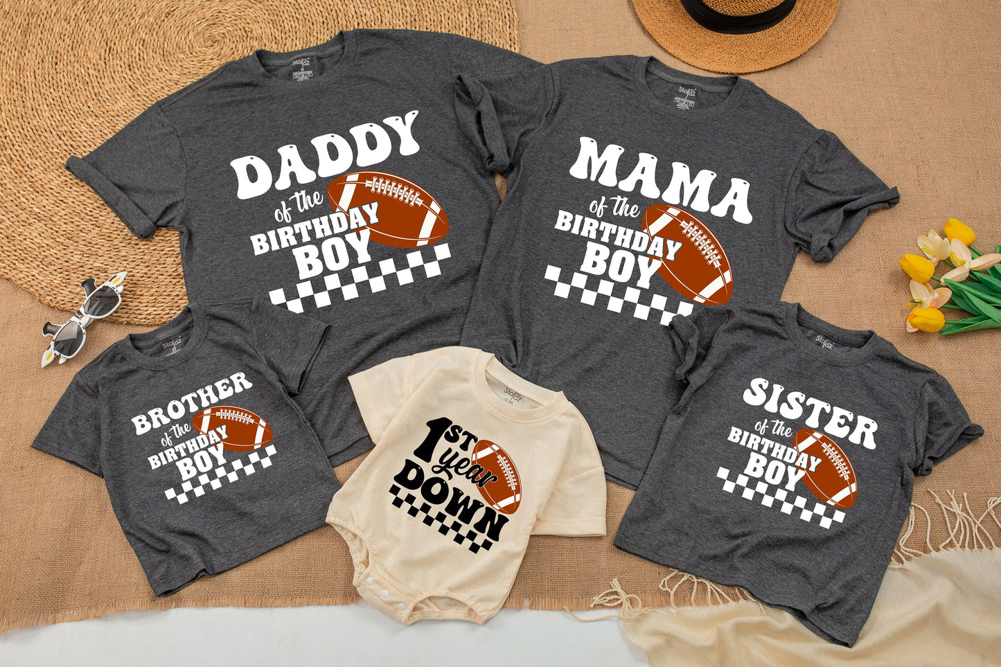 Football First Birthday Matching Family Shirts MVP First Down Birthday Outfit Mommy and Me First Birthday Party Celebration